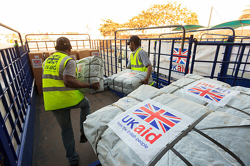 UK Aid UK aid shelter kits are loaded for shipment from a warehouse in Dubai. Picture: DFID
